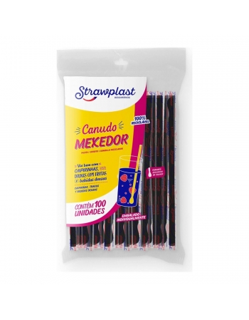 Canudo Mexedor com Pázinha Preto (CSC-403) - STRAWPLAST